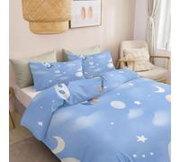 Cartoon Style Rocket Stars Duvet Cover Sets, Single 135 x 200 cm - 3 Pcs Bedding Set Blue Bedding Set, Soft Comfy Breathable Quilt Cover, Hypoallergenic