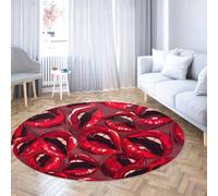 Cartoon Style Round Rug 120cm Fashion Red Lips Non-Slip Backing Circle Carpet Indoor Washable Door Mat for Mudroom Apartment Home