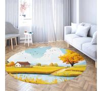 Cartoon Style Round Rug 240cm French Country Life Non-Slip Low Pile Circle Carpet Indoor Washable Door Mat for Mudroom Apartment Home