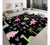 Cartoon Style Rugs Living Room 100 x 160 cm, Non-Slip Washable Area Rug Forest Palm Trees Animals Dinosaurs Short Pile Carpet for Dining Room Kitchen Office Non Shedding Easy to Clean Carpet