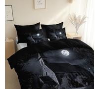 Cartoon Style Star Garden Luxury Duvet Cover, Double 200 x 200 cm Reversible Double Duvet Cover Set with Pillowcases, Black, Ultrasoft Hypoallergenic Quilt Cover Bedding, For All Seasons,