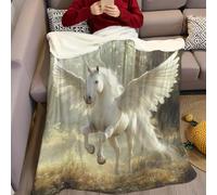 Cartoon Style Throw Blanket for Kids Forest White Pegasus Fluffy Blanket 3D Print Soft Warm Flannel Light Fleece Blanket 220 x 240 cm Boys Girls Birthday Gift Bed Sofa Couch