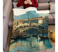 Cartoon Style Throw Blanket for Kids Venice water boats Fluffy Blanket 3D Print Soft Warm Flannel Light Fleece Blanket 100 x 130 cm Boys Girls Birthday Gift Bed Sofa Couch