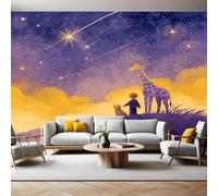 Cartoon Style Wall Mural Starry Sky Giraffe Photo Poster Mural Wallpaper Non-Woven Premium Art Print Living Room Bedroom Nursery TV Background Home Decor 300 x 210cm