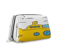 Cartoon Submarine, Makeup Bag Cosmetic Bag,Underwater Bubbles Porthole,Leather Organizer Make Up Bag Reusable Toiletry Bag,White Yellow,M