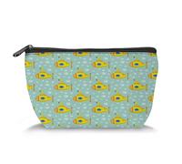 Cartoon Submarine Print,Makeup Bag Cosmetic Bag for Women,Illustration of a Submarine and Bubbles,Large Capacity Travel Accessories Organizer Storage Makeup Bags,Yellow(Trapezoid)