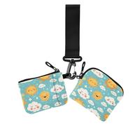 Cartoon Sun and Cloud Partten Women's Coin Wallet Card Holder Minimalist Women Credit Card Case Coin Purse with Zipper Pocket for Daily Use 2 Pcs, cartoon sun and cloud partten, One Size, Casual
