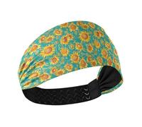 Cartoon Sunflower Star Teal Yellow Cooling sweat headbands for women Stretchy hairbands for basketball washing face Daily use vinchas para el cabello de mujer