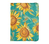 Cartoon Sunflower Star Teal Yellow Leather Passport Holder Covers Case Travel Passport Wallet Passport Holder Ultra Slim, cartoon Sunflower star Teal yellow, One Size