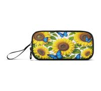 Cartoon Sunflower White Pencil Bag for Artists, Well-sorted