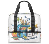 Cartoon Supplies Theme Sports Duffle Bag for Women Men Kirls Boys Girls 21 L Weekend Overnight Bags Wet Seperated Tote Bag for Travel Gym Yoga