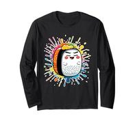 Cartoon Sushi Roll Character with Colorful Splash Long Sleeve T-Shirt
