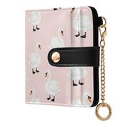 Cartoon Swans Pink Pattern Small Women Wallet Leather RFID Blocking Bifold Compact Card Holder with Coin Pocket Zipper Purse for Girls Women Ladies