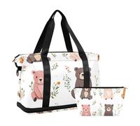 Cartoon Sweet Bear Colorful Travel Duffel Bags Carry on Weekender Overnight Bag with Toiletry Bag for Yoga 2 Pcs Set, cartoon sweet Bear colorful, One Size