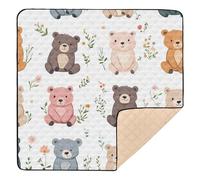Cartoon Sweet Bear White Cute Foldable Baby Playmat for Floor Comfortable Foldable Kicking Mat for Baby Kids Toddlers Infants, 50'' x 50''alfombra de juego