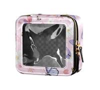 Cartoon Sweet Butterflies Peach Purple Mini Clear Makeup Bag Clear Toiletry Bag with Zipper Portable Make Up Organizer for Flying