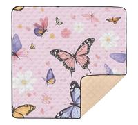 Cartoon Sweet Butterflies Pink Large Sturdy Baby Gym & Activity Mat for Floor Cozy Breathable Tummy Time & Crawling Mat for Baby Toddler Infant, 50'' x 50''