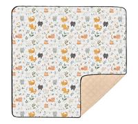 Cartoon Sweet Cat White Soft Padded Baby Playmat for Indoor Outdoor Waterproof Activity Entertainment Mat for Babies Infants Toddlers, 50'' x 50''