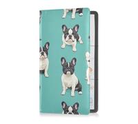 Cartoon Sweet French Bulldog Dogs Turquoise Pu Leather Car Registration and Insurance Card Holder Essential Wallet Case for Cards, Essential Document, Driver License Vehicle Paperwork