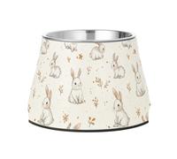 Cartoon Sweet Lop-Eared Rabbit White Dogs Feeding Bowls with Stand Stainless Steel Cat Food Dishes for Medium Dogs Whisker Friendly