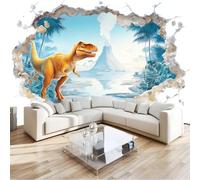 Cartoon T-Rex Dinosaur Volcano Jungle Wall Mural 200 x 140 cm Sky Blue, Large Non-Woven Photo Wallpaper for Living Room Bedroom & Office, Modern HD Feature Wall Art, Easy to Install Decor