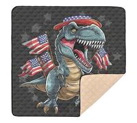 Cartoon T-rex with American Flags Soft Thick Baby Gym & Activity Mat for Indoor Outdoor Comfortable Playroom Activity Mat for Baby Toddler Infant, 50'' x 50''