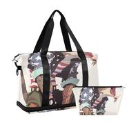 Cartoon Tasmanian Devil Cool Animal Patriotic Color_1 Weekender Bag with Wet Pocket Adjustable Strap Large Gym Bag for Yoga 2 Pcs Set for Men Women
