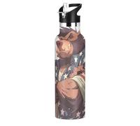 Cartoon Tasmanian Devil Cool Animal Patriotic Color Leakproof BPA Free Reusable Water Bottles with Straw Lid Vacuum Insulated for Travel and Sports