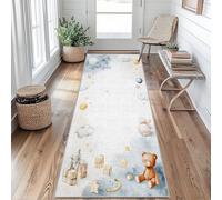 Cartoon Teddy Bear Runner Rug 65 x 240 cm Long Washable, Stars Clouds Balloon Runner Rug for Hallway Non Slip Carpet, Kitchen Entryway Hall Bedroom Decor, Soft Low Pile j&224