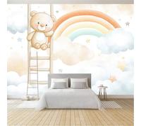 Cartoon Teddy Bears Ladders Rainbows Clouds Stars Wall Mural 250 x 175 cm White, Large Non-Woven Photo Wallpaper for Living Room Bedroom & Office, Modern HD Feature Wall Art, Easy to Install Decor
