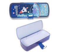 Cartoon Theme Metal Pencil Box for Kids, Dual Compartment Storage Box with Snap Lock, Pen Box Stationary Pencil Organizer Set for Boys/Birthday Return Gift (Pack of 1 Blue)