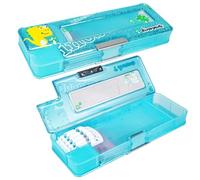 Cartoon Theme Pencil Box for Kids, Pencil Box with in-Built Sharpener, Spacious Stationery Organizer Case for School Students, Dual Compartment Box with Magnetic Lock (Pack of 1, Green)