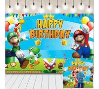 Cartoon Theme Theme Party Backdrop, Kid's ma rio Decorations Backdrop, Happy Birthday Banner Photography Background, Bros Birthday Sign Poster For Girls And Boys Party (5 * 3FT)