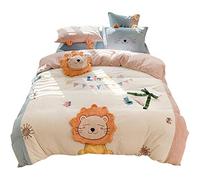 Cartoon Thick Coral Warm Four-piece Three-dimensional Little Lion Milk Fleece Sheets Winter Duvet Cover Bedding (Color Size : (A)