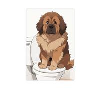 Cartoon Tibetan Mastiff Sitting on The Toilet Canvas Poster Bedroom Decor Landscape Decor Gift 16x24inch(40x60cm)