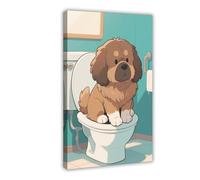 Cartoon Tibetan Mastiff Sitting on The Toilet Canvas Poster Bedroom Decor Landscape Decor Gift 20x30inch(50x75cm)