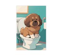 Cartoon Tibetan Mastiff Sitting on The Toilet Canvas Poster Wall Art Print Picture Paintings 16x24inch(40x60cm)