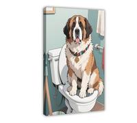 Cartoon Tibetan Mastiff Sitting on The Toilet Canvas Poster Wall Art Print Picture Paintings 24x36inch(60x90cm)