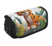 Cartoon Tiger Pencil Case Organizer - Large Capacity 3 Compartment Pencil Pouch for Adults, Portable Makeup Bag & Aesthetic Stationery Bag with Zipper (8.7x4.3") Unisex Gift