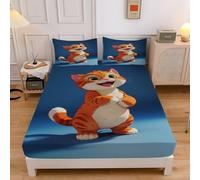Cartoon Tiger Small Single Fitted Sheet Cute Microfibre Bedding Sets 3pcs Sheets Deep Pocket 30cm with 2 Pillowcase, Bed Cover (75x190cmx30cm) sd2060