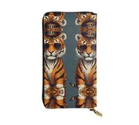 Cartoon tiger wearing hat and sunglasses Printed leather wallet, 7.5 x 4.1-inch long credit card holder, portable travel cash wallet