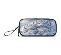 Cartoon Tiger White Pencil Pouch for Artists, Pen-securing