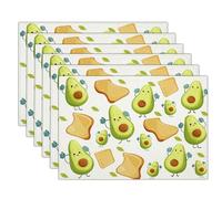 Cartoon Toast Table Mats Set of 4, Cute Avocado Washable Non-slip Place Mats Heat Insulation Placemats for Kitchen Dinning Restaurant, 30 x 45cm, Green