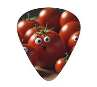 cartoon Tomato printed guitar picks, 12-piece set with thin, medium, and thick styles, comes with a storage case