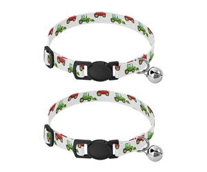 Cartoon Tractor White Red Dog Collar 2 Pack Soft Polyester Pet Collar Adjustable Length 10.6" to 17.1"