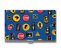 Cartoon Traffic Signs Business Card Holder Slim Case Metal