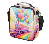 Cartoon Train Balloons Rainbow Kids Lunch Bag for Boys Girls, Reusable Insulated Leakproof Lunch Box with Shoulder Strap, Toddler Cooler Tote for School Picnic Travel Beach Hiking Fishing