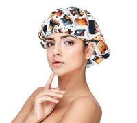 Cartoon Train Colorful Print Satin Silk Bonnet for Sleeping Women, Adjustable Double Layer Satin Hair Bonnet Night Sleep Cap for Curly Hair