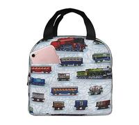 Cartoon Train Print Lunch Bag Insulated Portable Lunch Box Waterproof Reusable Cooler Tote Bag For Office Work Picnic