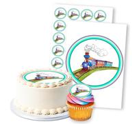 Cartoon Train Rainbow Border, 1 Round 8" & 24 2" Edible Toppers Set